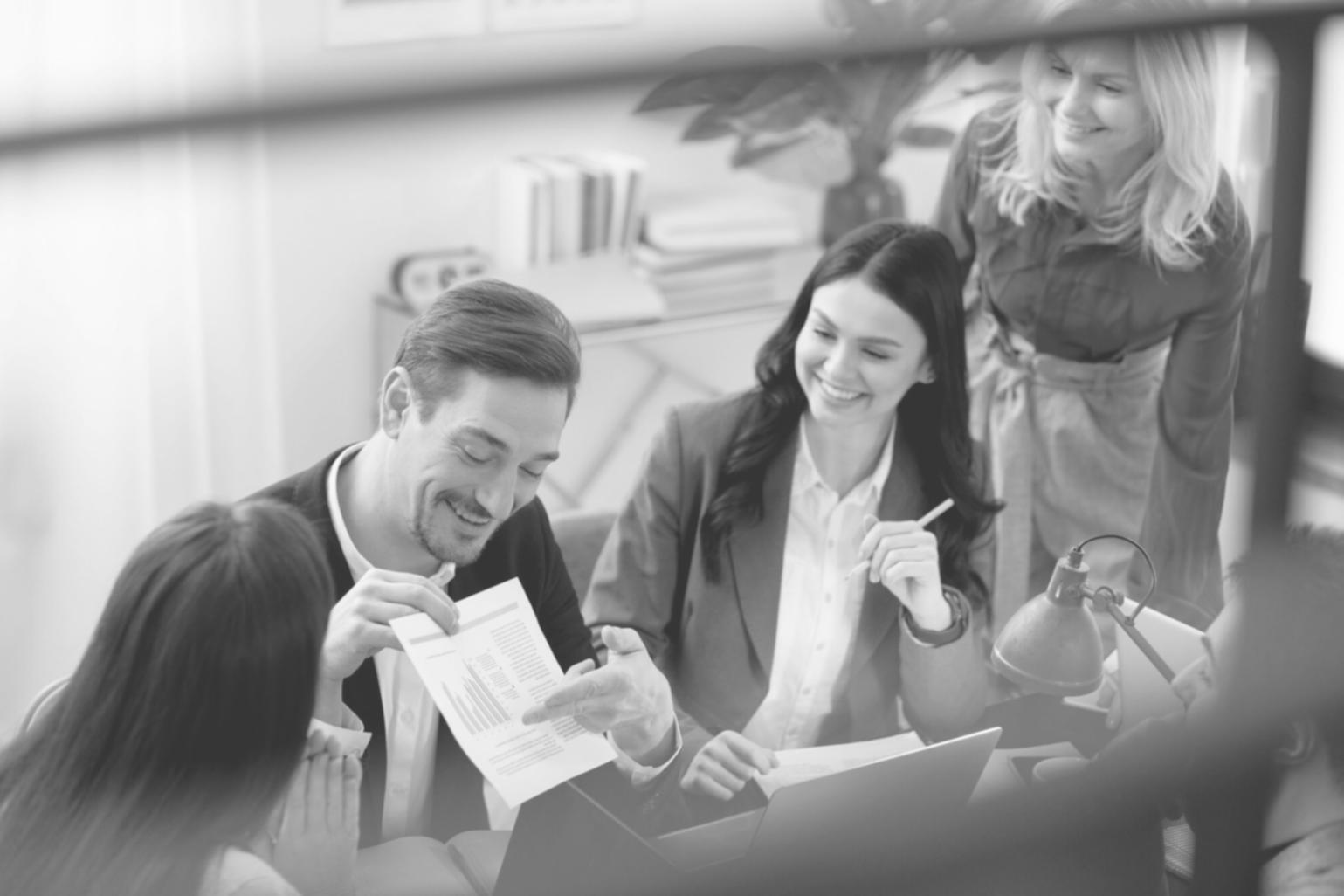 Modern office environment displaying financial growth metrics and income optimization tools